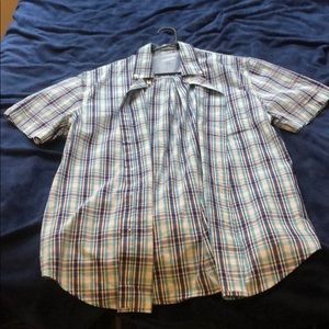 Blue patterned short sleeve button-up